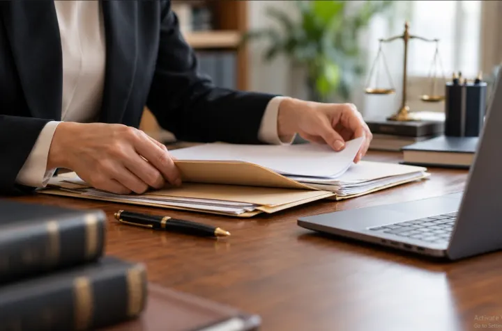Attorney preparing a probate litigation file for a Conroe client