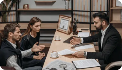 Lawyer discussing documents with couple